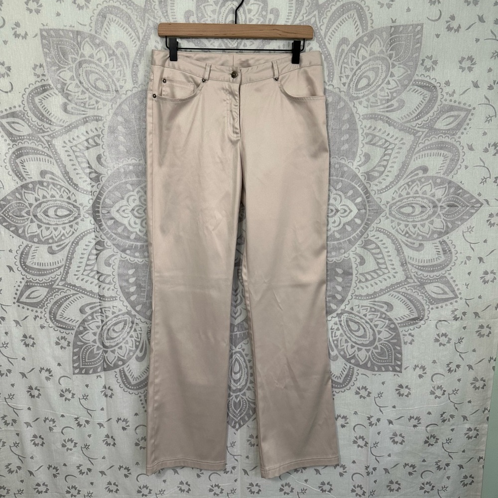 Euc $69 Rampage Macys Y2K Stretch Dress Work Pants Ivory High Sheen 9 10